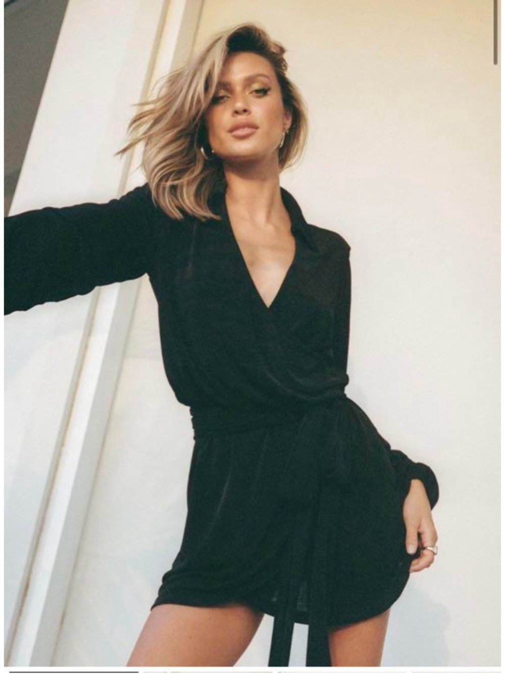 Princess Polly Party Time Mini Dress US Size 6 Black Wrap Long Sleeve Party